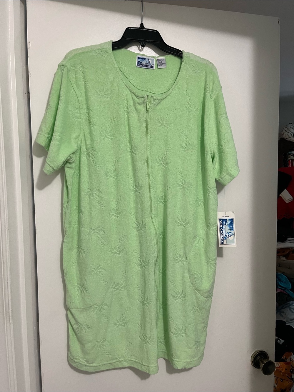 Light Green Terry Zip-Front Beach Cover up Dress.New With tags